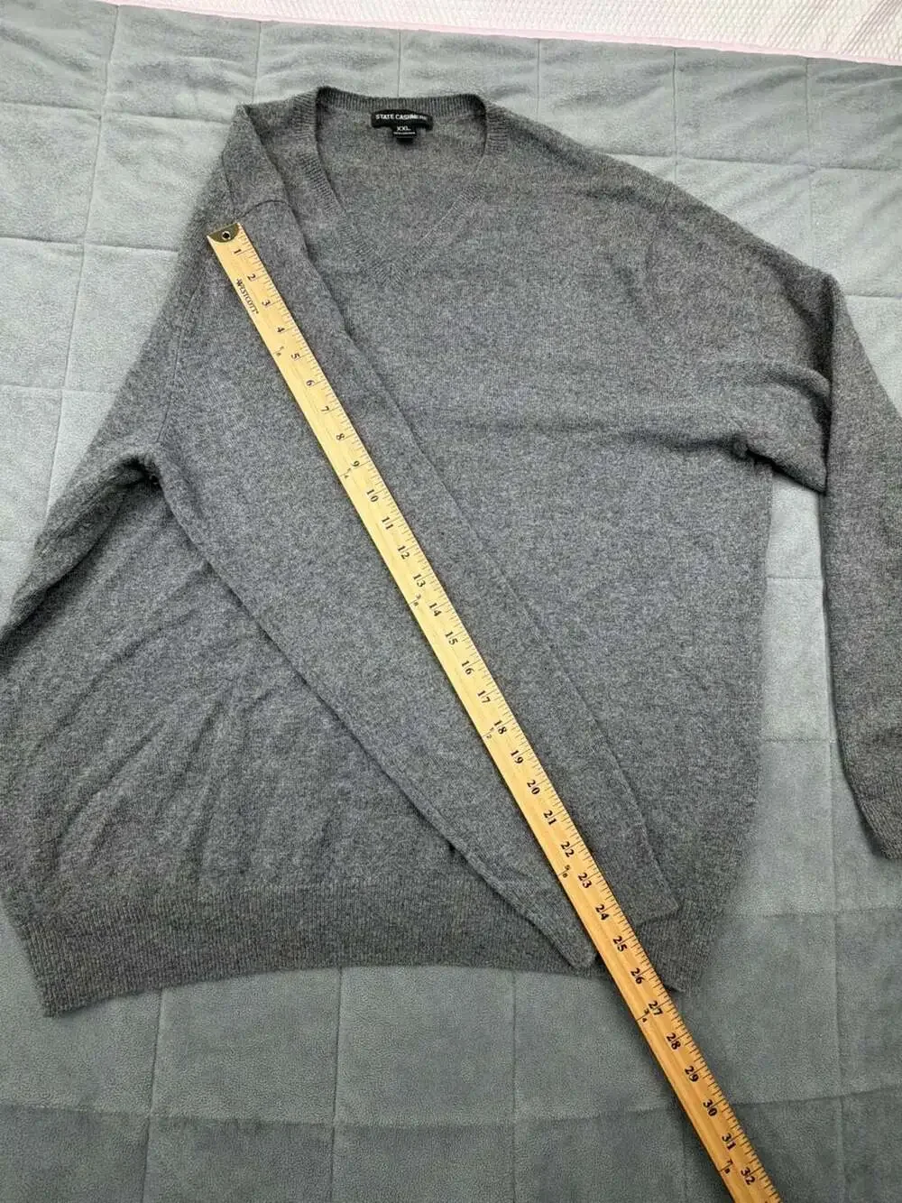 State Cashmere Mens Gray 100% Cashmere V-Neck Pullover Sweater Size XXL